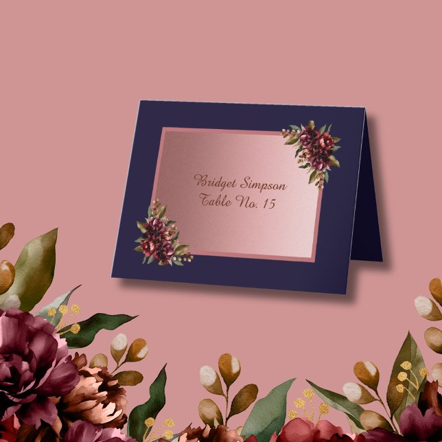 Carte De Remerciements Navy Blue Rose Gold script  pink Floral Guest Card (Créateur téléchargé)