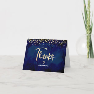 Carte De Remerciements Navy de Bat Mitzvah Doré Pailleté Aluminium Script