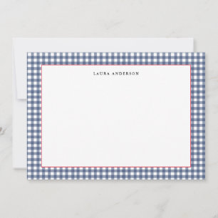 Carte De Remerciements Navy et blanc Gingham plat 