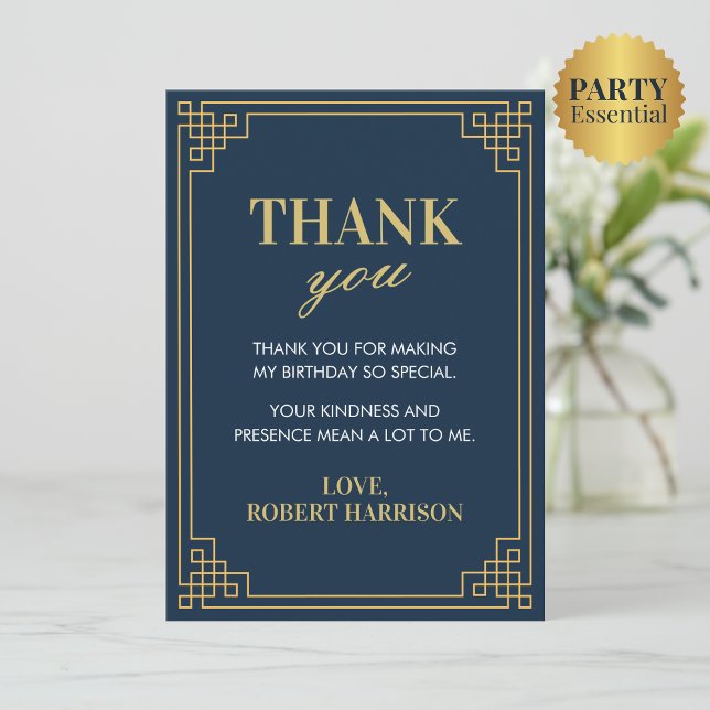 Carte De Remerciements Navy Gold Art Deco 80th Birthday Thank You Card (Créateur téléchargé)