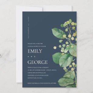 CARTE DE REMERCIEMENTS NAVY LEAVES FOLIAGE GREENERY COUPLE SHOWER CARD