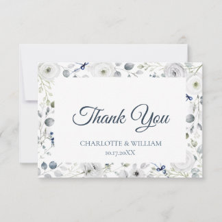 Carte De Remerciements Navy Silver Watercolor Floral Thank You Card