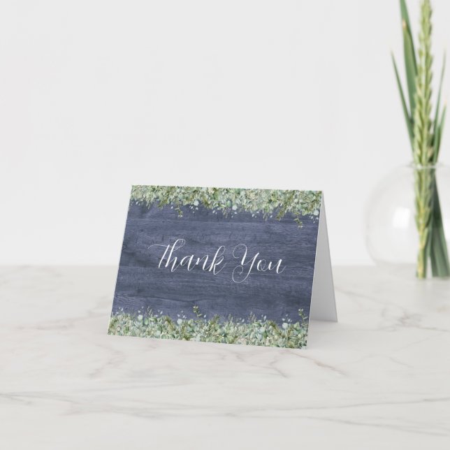 Carte De Remerciements Navy Wood Eucalyptus Wedding Thank You Cards (Devant)