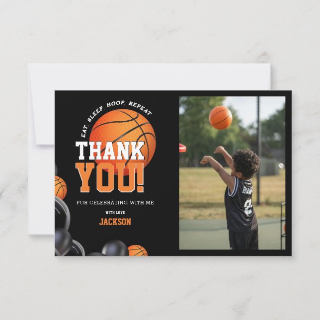 Carte De Remerciements Né 2 Ball Anniversaire Basketball Sports (Devant)