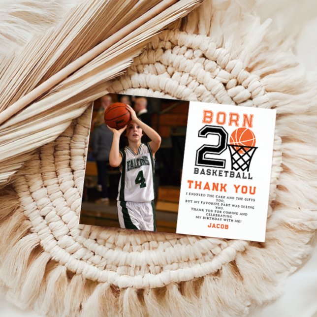 Carte De Remerciements Né 2 Basketball | 2e anniversaire du garçon sporti (Créateur téléchargé)