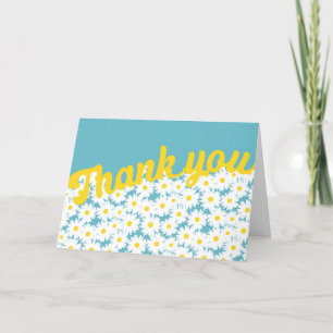 Carte De Remerciements Négative Space Daisies blanc jaune sur bleu