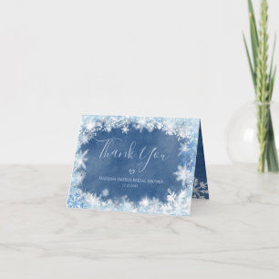 Carte De Remerciements Neige Bleue Blanc en amour Flocon de neige nuptial