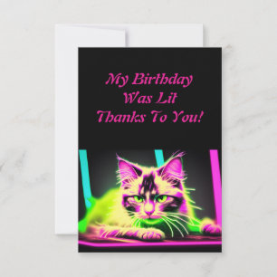 Carte De Remerciements Neon Feline Fiesta Ado fille Anniversaire