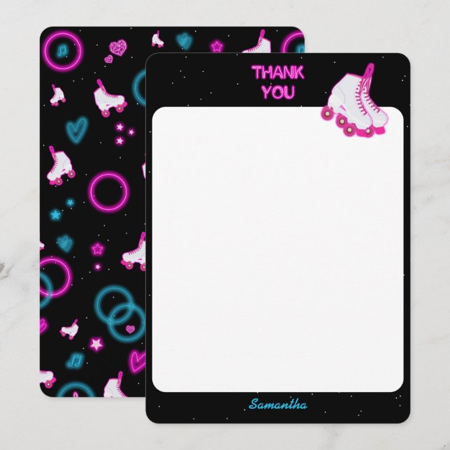 Carte De Remerciements Neon Glow Roller Skating Roll Anniversaire Fête (Devant / Derrière)