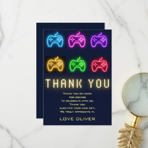 Carte De Remerciements Neon Jeux vidéo d'anniversaire pour n'importe quel