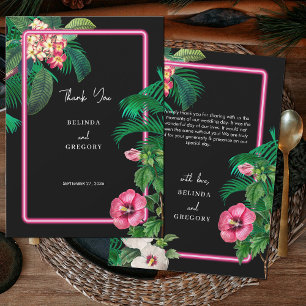Carte De Remerciements Neon Pink Tropical Retro Botanical Mariage