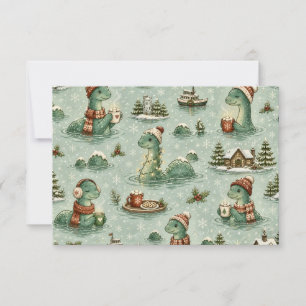 Carte De Remerciements Nessie de Noël Monstre du Loch Ness Confortable Cr