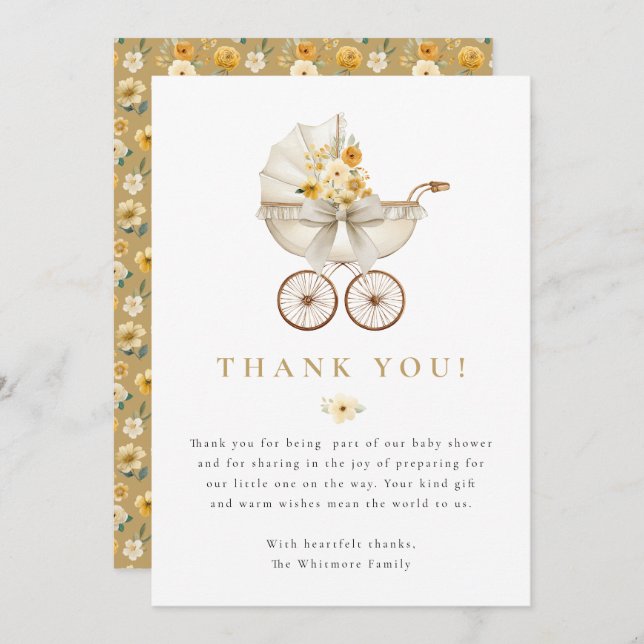 Carte De Remerciements Neutral Baby Shower Thank You Card | Ivory & Gold  (Devant / Derrière)