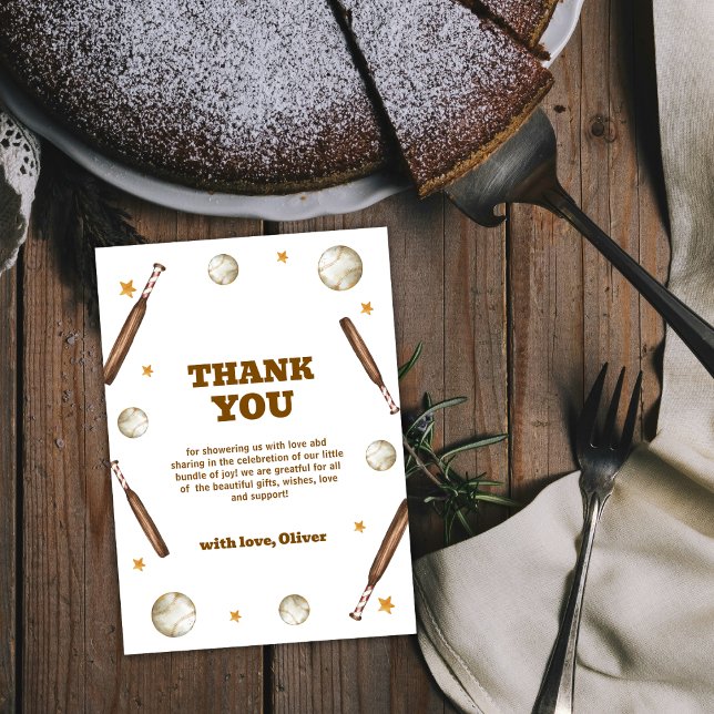 Carte De Remerciements Neutral Batter Up Baseball Sport Baby Shower (Neutral Batter Up Baseball Sport Baby Shower Thank You Card)