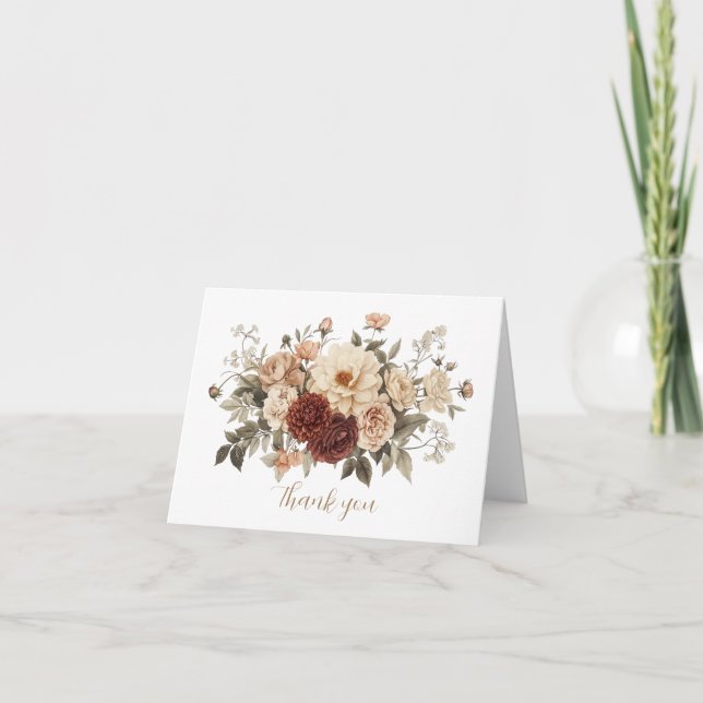 Carte De Remerciements Neutral Boho Floral Bouquet Wedding Bridal Shower (Devant)