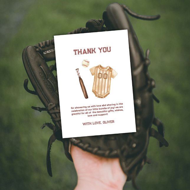 Carte De Remerciements Neutral Little Slugger Baseball Boy Baby Shower  (Neutral Little Slugger Baseball Boy Baby Shower Thank You Card)