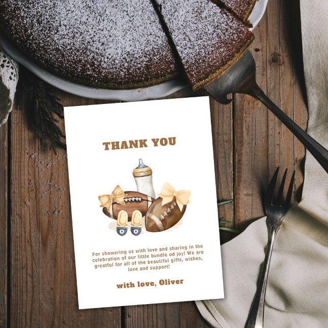 Carte De Remerciements Neutral Touchdown Football Sport Boy Baby Shower (Neutral Touchdown Football Sport Boy Baby Shower Thank You Card)
