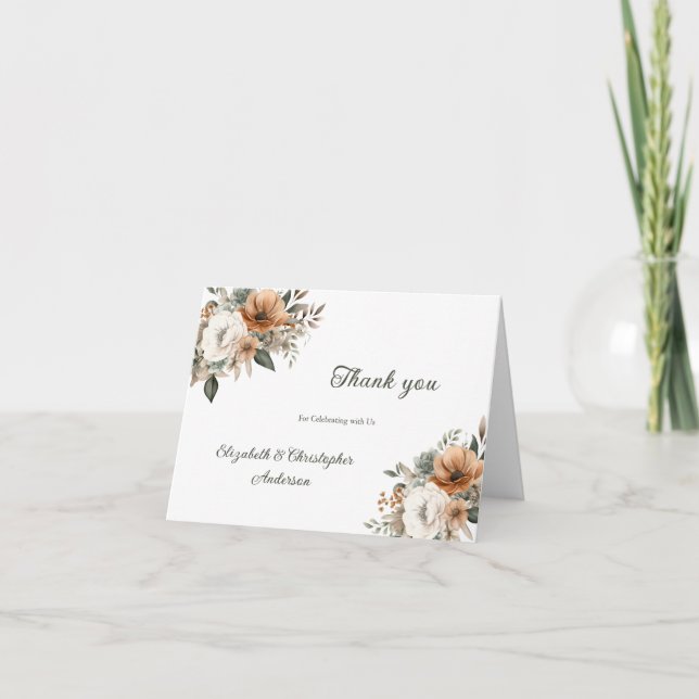 Carte De Remerciements Neutre Floral Botanique Beige Mariage de verdure (Devant)
