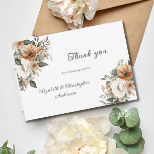 Carte De Remerciements Neutre Floral Botanique Beige Mariage de verdure