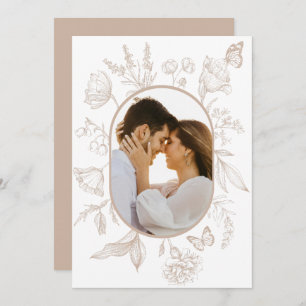 Carte De Remerciements Neutre Tan Floral Line Art Floral Butterfly Photo