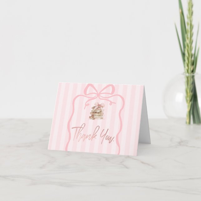 Carte De Remerciements New Chapter Pink Bow Stripes Baby Shower (Devant)