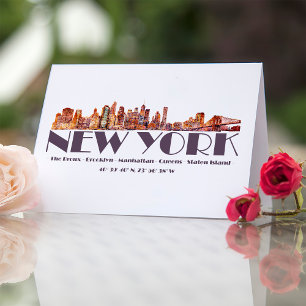 Carte De Remerciements New York City Skyline. Boroughs et coordonnées