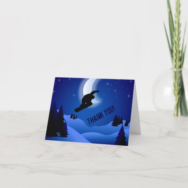 Carte De Remerciements Night Snowboard Mountains et Moon (Devant)