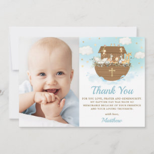 Carte De Remerciements Noah's Ark Animals Boy Baptism Christening Photo
