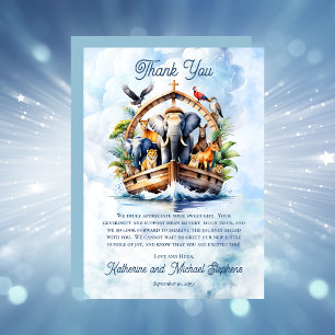 Carte De Remerciements Noah's Ark Cute Animals Blue Boy Baby shower