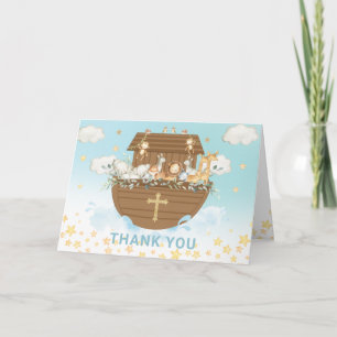 Carte De Remerciements Noah's Ark Cute Animaux Garçon Baptême Christening