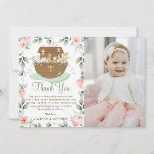 Carte De Remerciements Noah's Ark rose Floral Girl Baptism Christening