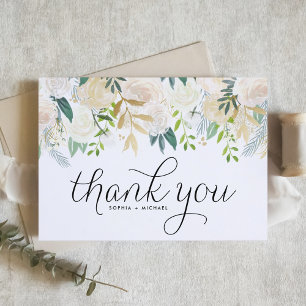 Carte De Remerciements Noces de pivoines aquarelles ivoires et paillettes