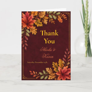 Carte De Remerciements Noces Feuilles d'Automne Bourgogne