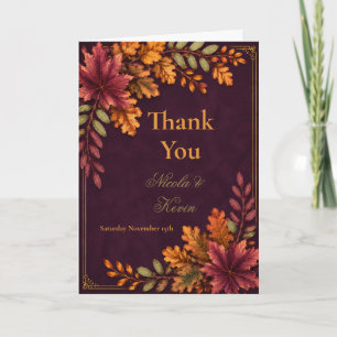 Carte De Remerciements Noces Feuilles d'Automne Deep Plum
