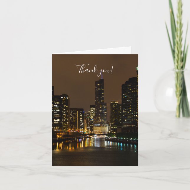 Carte de remerciements nocturne de Chicago River (Devant)
