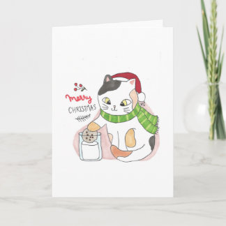 Carte De Remerciements Noël 3 Chat tremper un biscuit dans le lait Noël