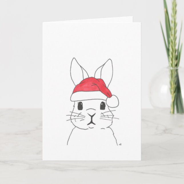 Carte De Remerciements Noël 4 lapin dans un chapeau de Noël (Devant)
