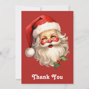 Carte De Remerciements Noël de style rétro Holly Jolly Santa Claus