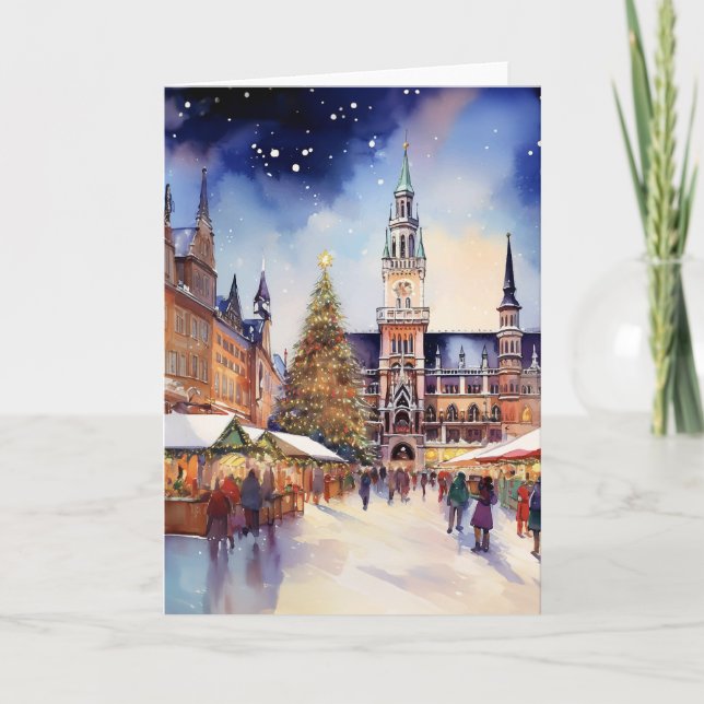 Carte De Remerciements Noël en Aquarelle de Munich (Devant)