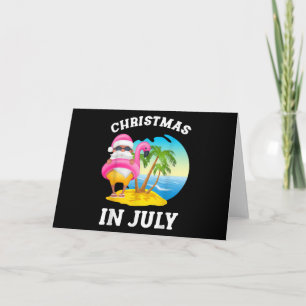 Carte De Remerciements Noël En Juillet Piscine De Flamant rose Été