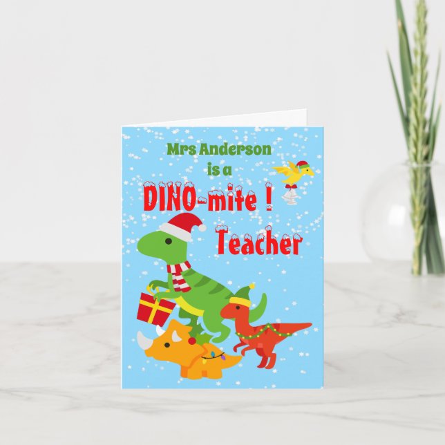 Carte De Remerciements Noël Enfants Dinosaure Remerciement Enseignant (Devant)