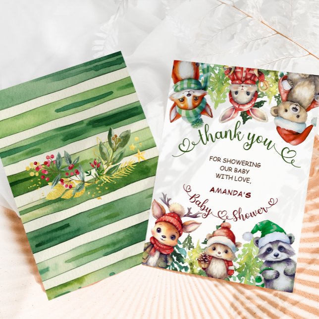 Carte De Remerciements Noël Hiver Baby shower des animaux de bois (Créateur téléchargé)