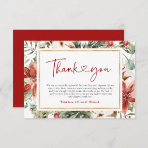 Carte De Remerciements Noël hiver Rouge Vert or Mariage