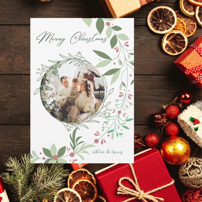 Carte De Remerciements Noël Holly Botanical Green Photo Marine (Créateur téléchargé)