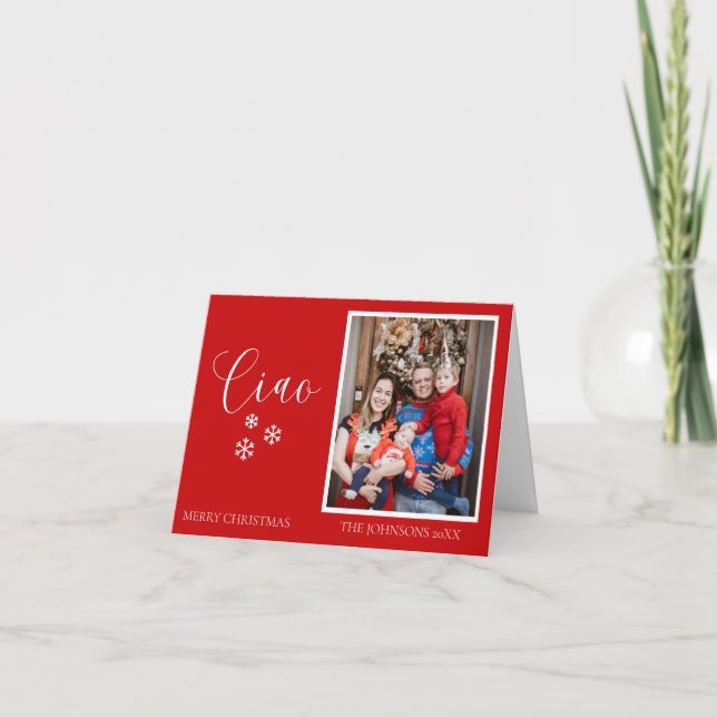 Carte De Remerciements Noël minimal | Modern Family Portrait Rouge (Devant)