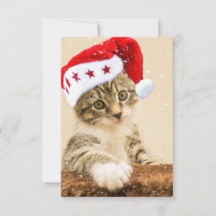 Carte De Remerciements Noël père Noël Cat