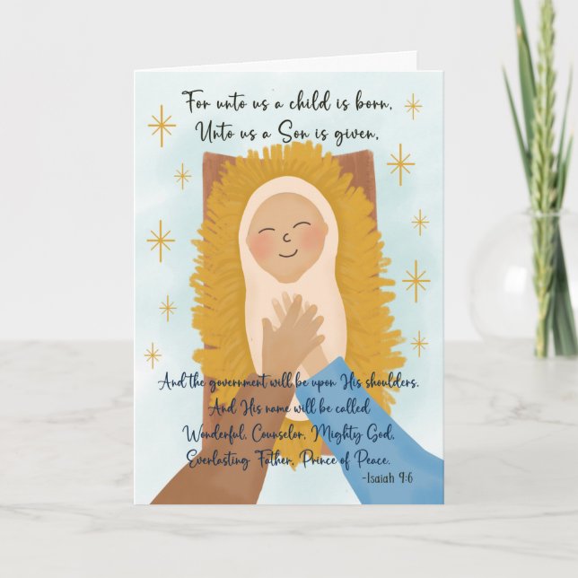 Carte De Remerciements Noël religieux Chrétien Bébé Jésus Isaïe 9 (Devant)