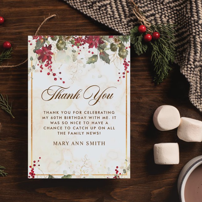 Carte De Remerciements Noël Rouge Poinsettia Floral fête d'anniversaire (Créateur téléchargé)