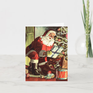 Carte De Remerciements Noël vintage, Père Noël rétro avec cadeaux