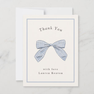 Carte De Remerciements Nœud à carreaux bleu clair élégant pour Baby Showe